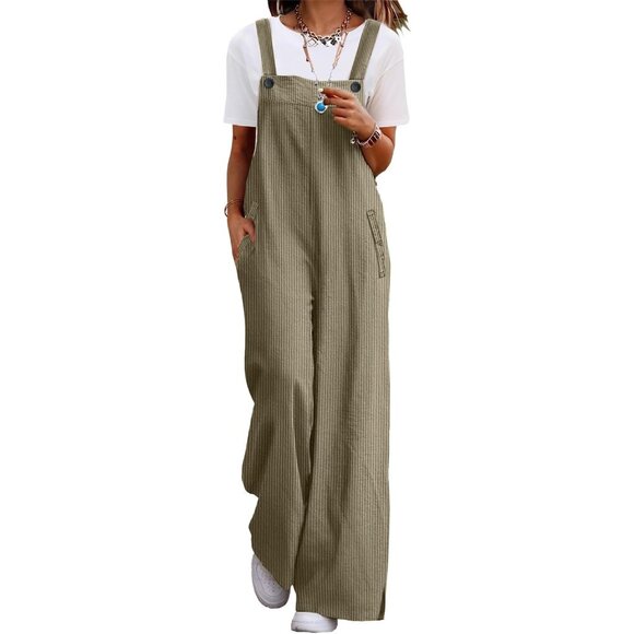 Women´s Pants Wide Leg Jumpsuits with Pockets - Khaki...
